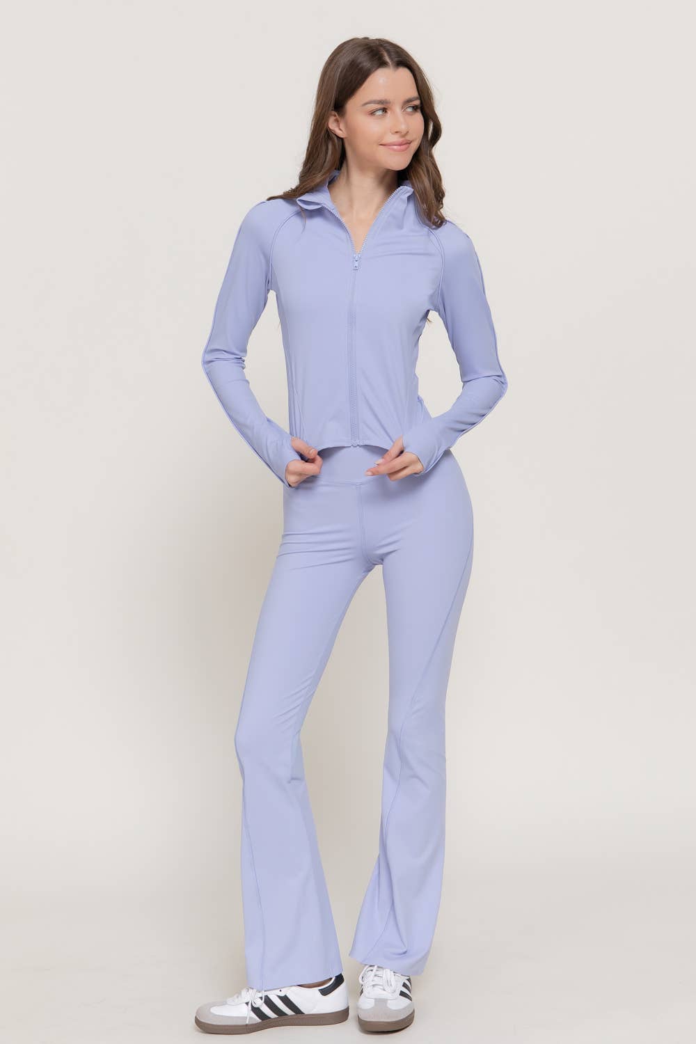 Long Sleeve Mitten Thumb Holes Zip-Up Activewear Jacket