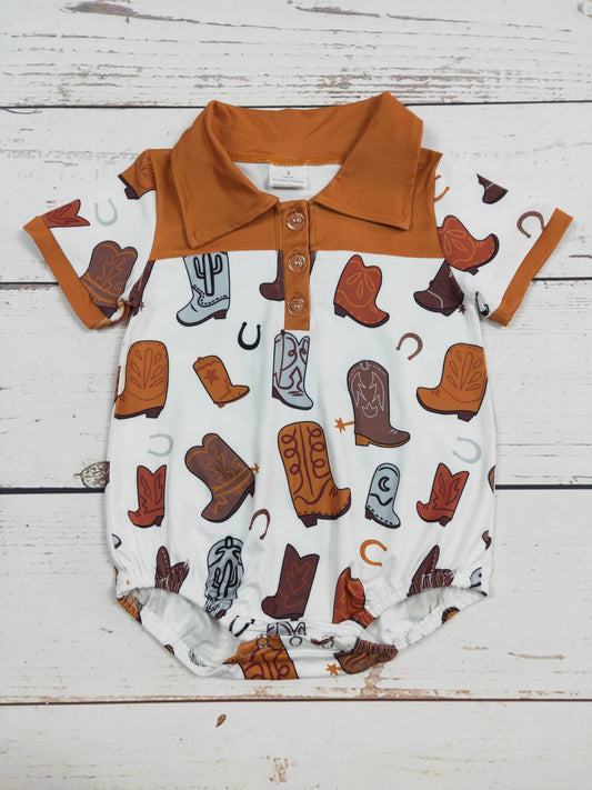 Brown Boots Printed Western Boys Bubble: 2T