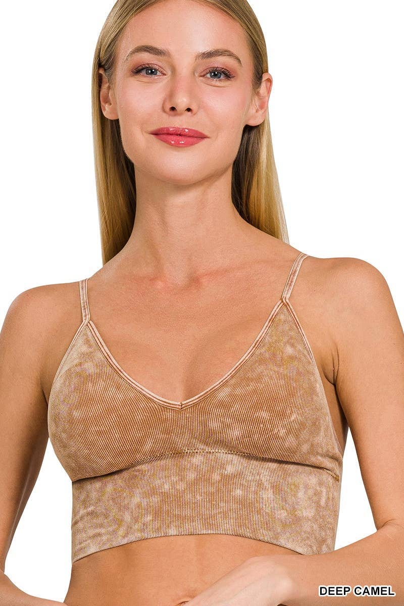 Washed Ribbed Seamless Bra Padded Tank Top: B VIOLET / 3-3 (S/M-L/XL)