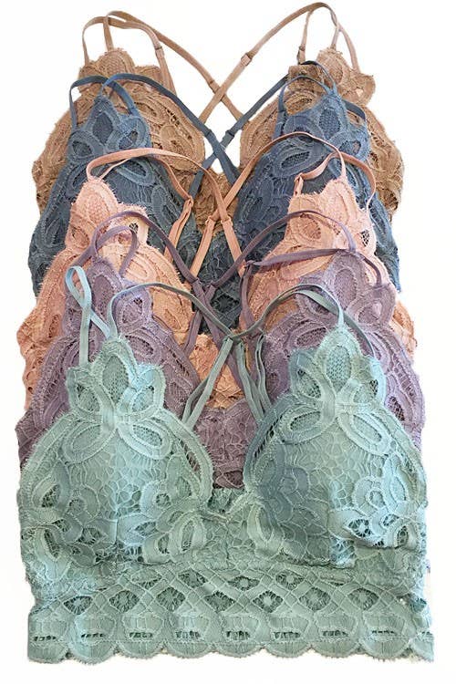 Scalloped Lace Cami Bralette: (Surf Blue) Large