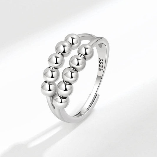Vintage Two-Layer Anxiety Relief Ring For Women, Adjustable Beaded Opener: White gold color / Adjustable Opening