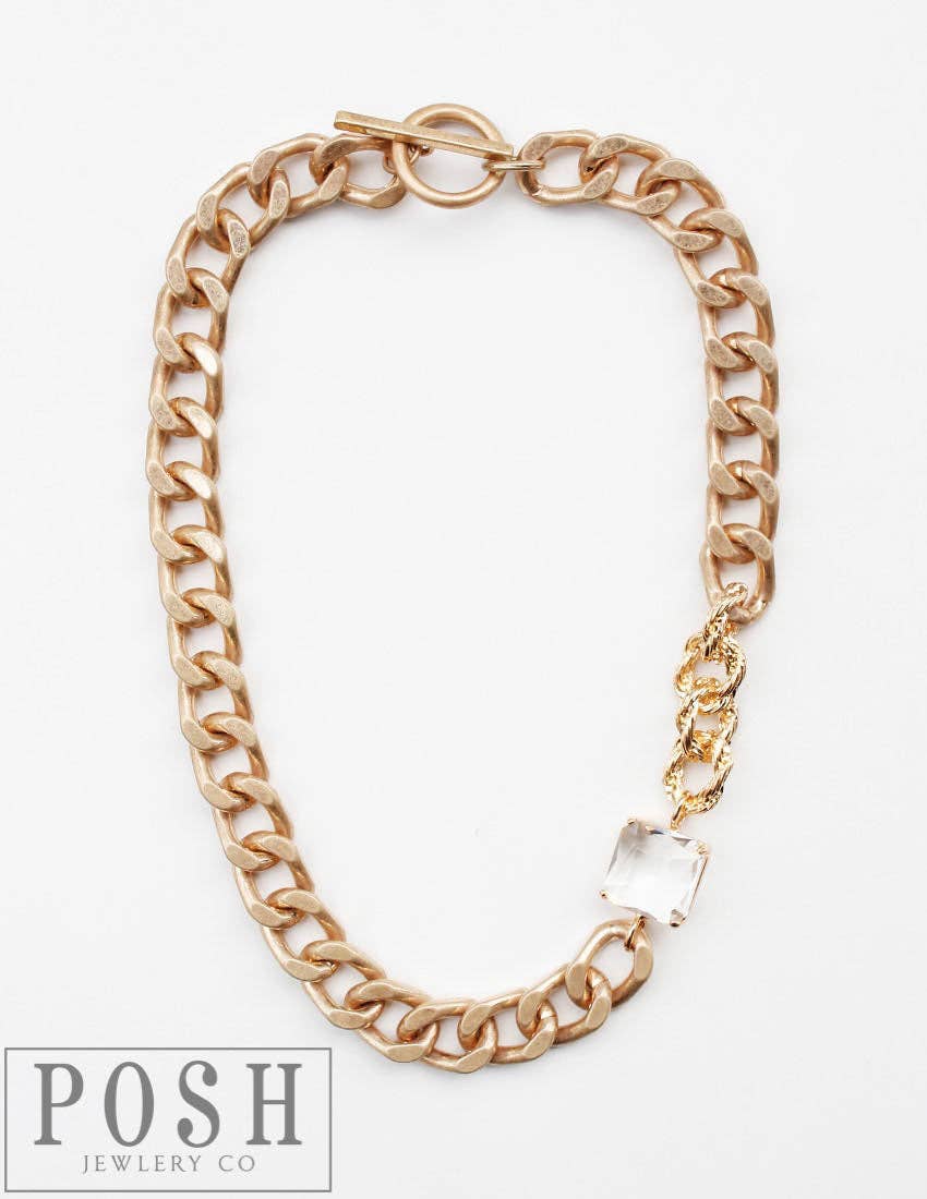 Gold curb link chain necklace 9PN125: Gold