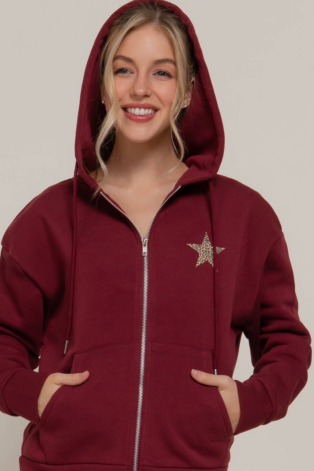 Long Sleeve Front & back Print Zip-Up Hoodie Jacket: BLU-dark blue / L