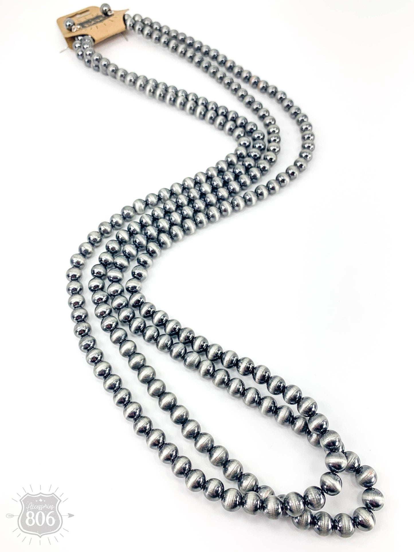 Burnished bead necklace and earring set 806-S028: Silver