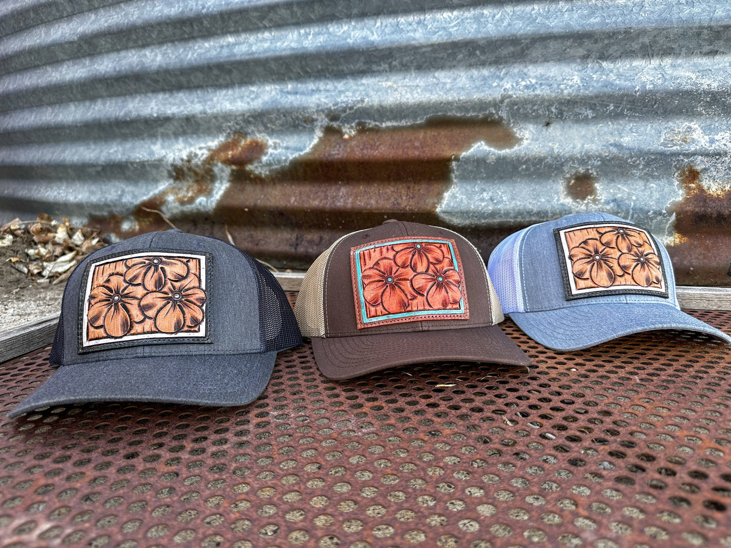 Primerose Hand Tooled Patch Cap Cowgirl Rodeo Western Cowboy: Heather Charcoal/Black