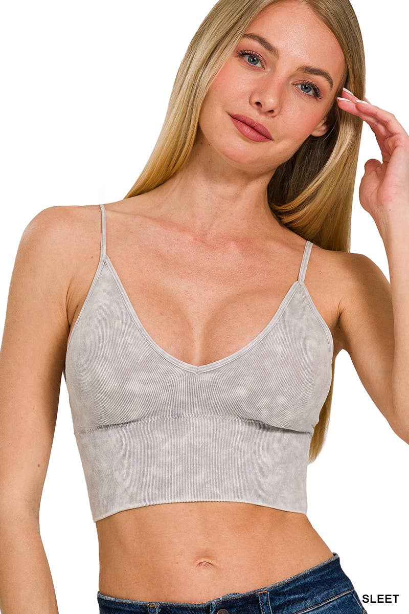 Washed Ribbed Seamless Bra Padded Tank Top: B VIOLET / 3-3 (S/M-L/XL)