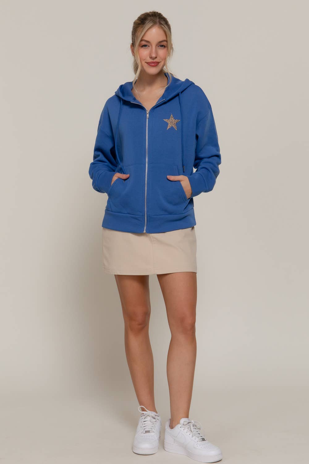 Long Sleeve Front & back Print Zip-Up Hoodie Jacket: BLU-dark blue / L