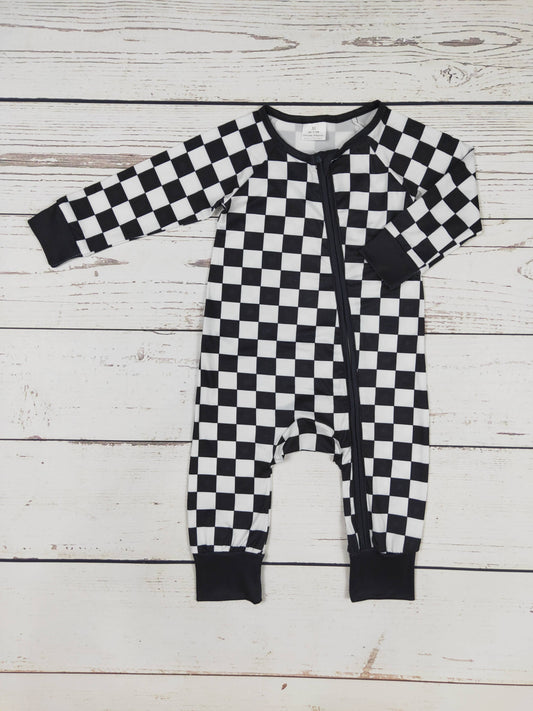 Baby Black Checkered Zipper Sleeper: 0-3M