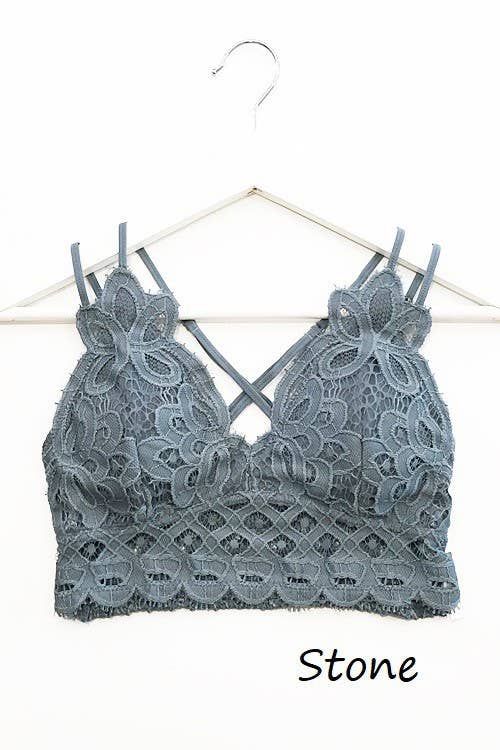 Scalloped Lace Cami Bralette: (Surf Blue) Large