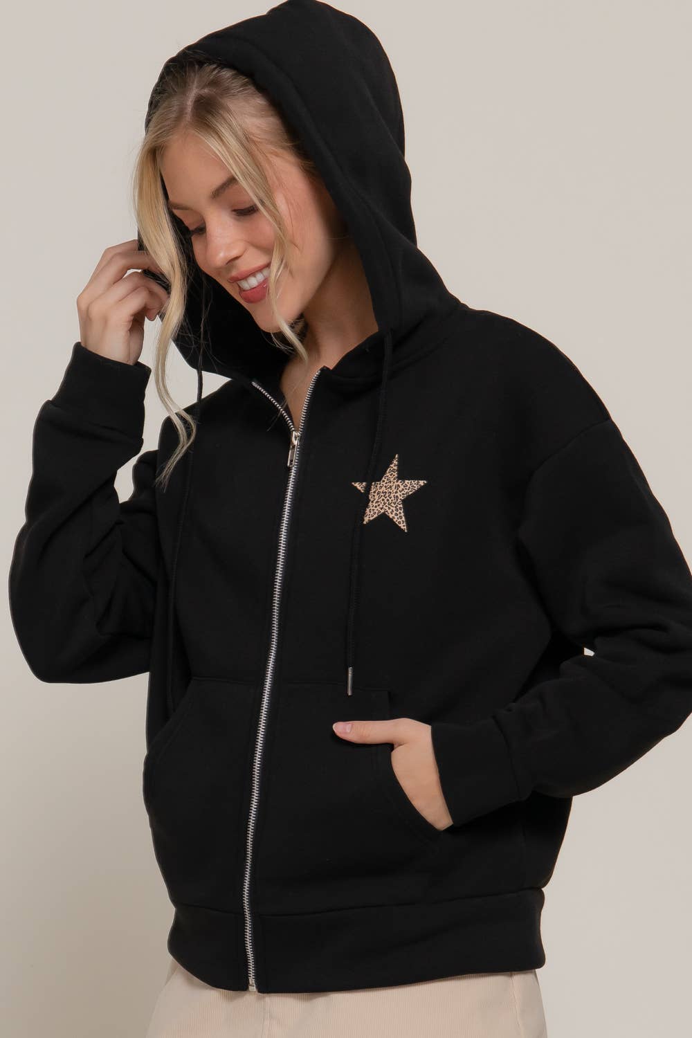 Long Sleeve Front & back Print Zip-Up Hoodie Jacket: BLU-dark blue / L