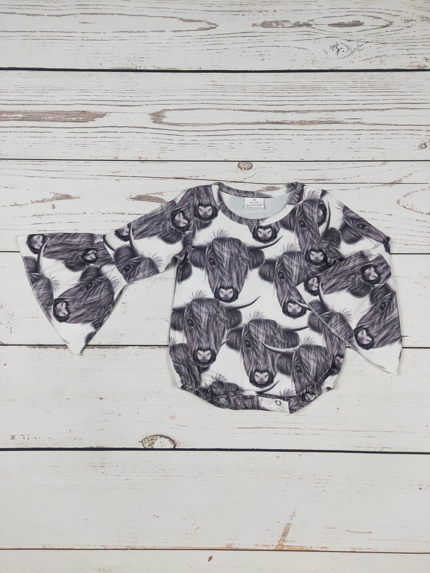 Grey Cow Print Baby Girl Bubble: 12-18M