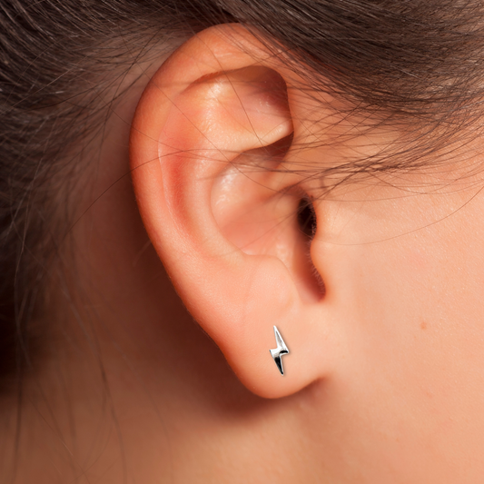 925 Sterling Silver Tiny Lightning Bolt Stud Earrings
