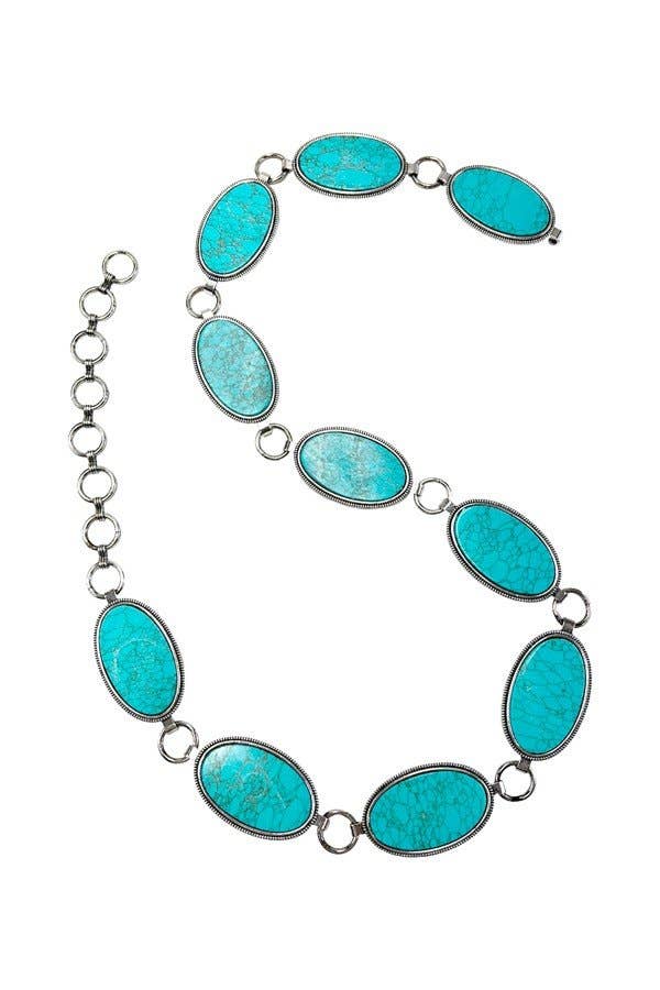 WESTERN TURQUOISE CHAIN BELT - L: TRAPEZOID