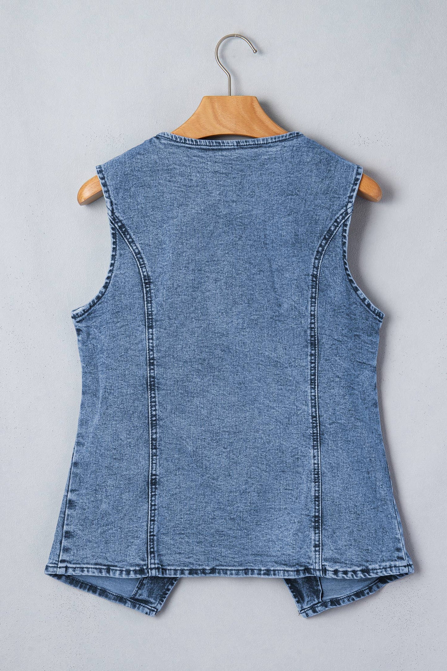 PRETTY BASH Western Denim Button Front Slit Sleeveless Vest: Ashleigh Blue / XL