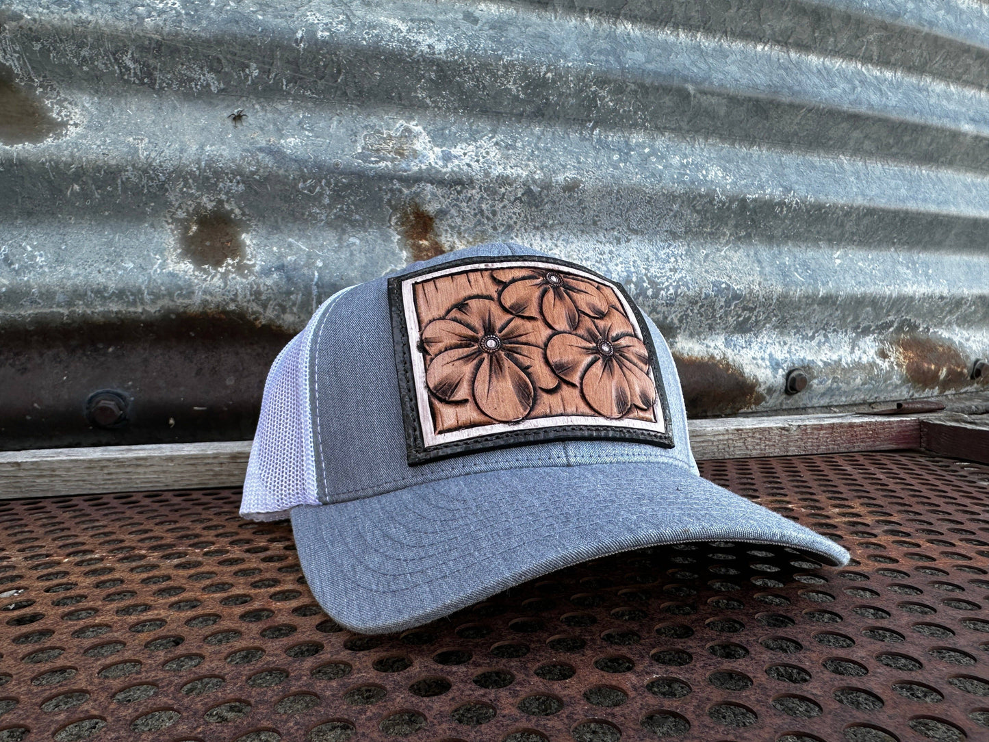 Primerose Hand Tooled Patch Cap Cowgirl Rodeo Western Cowboy: Heather Charcoal/Black
