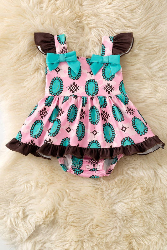 Aztec & concho printed on pink baby bodysuit