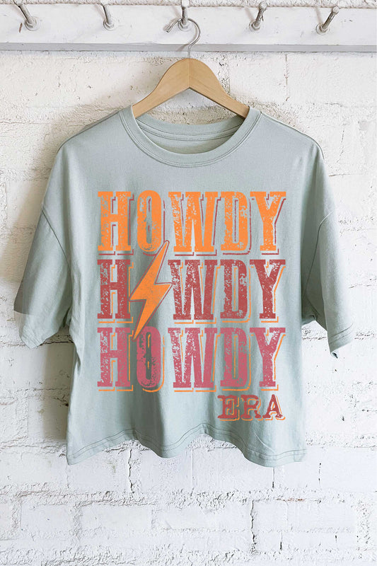 WESTERN HOWDY ERA GRAPHIC LONG CROP TOP: Dusty mint