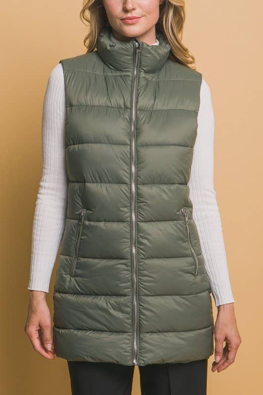 Sleeveless Longline Puffer Vest: BLACK