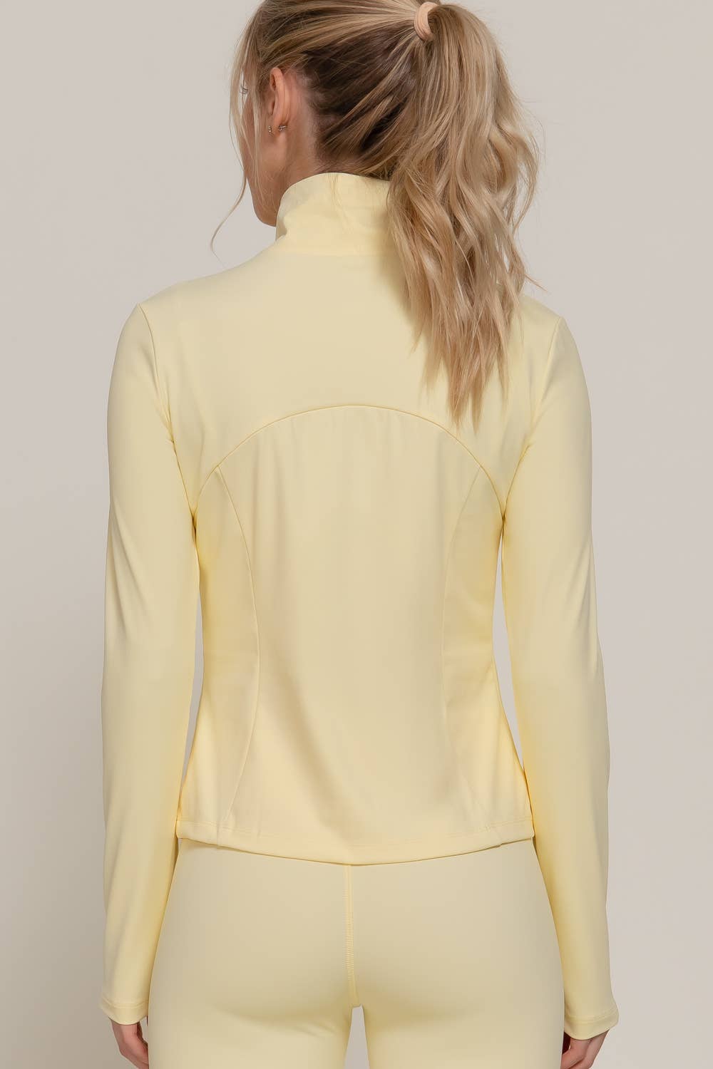 Long Sleeve Mock Neck Seam Detail Workout Jacket: GRN-jade green / M