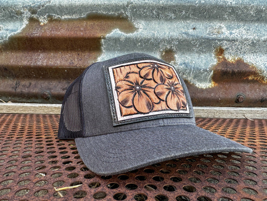 Primerose Hand Tooled Patch Cap Cowgirl Rodeo Western Cowboy: Heather Charcoal/Black