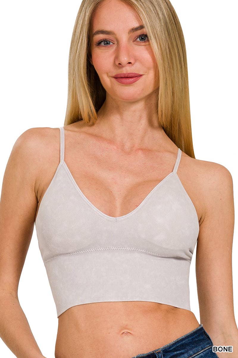 Washed Ribbed Seamless Bra Padded Tank Top: K GREEN / 3-3 (S/M-L/XL)
