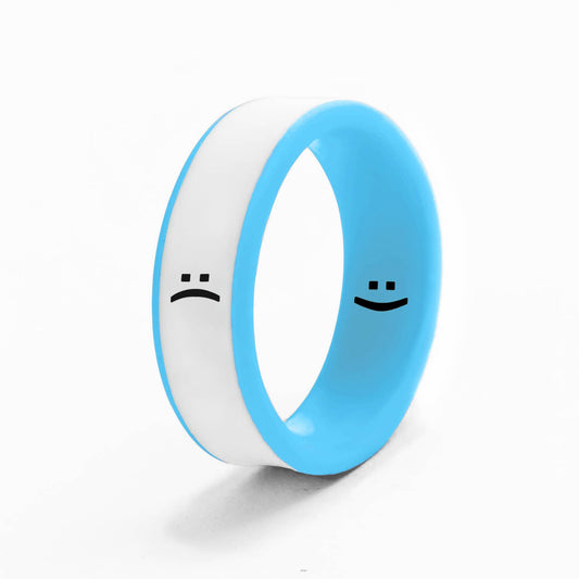 Flip Reversible Smile and Frown Ring Neon Blue