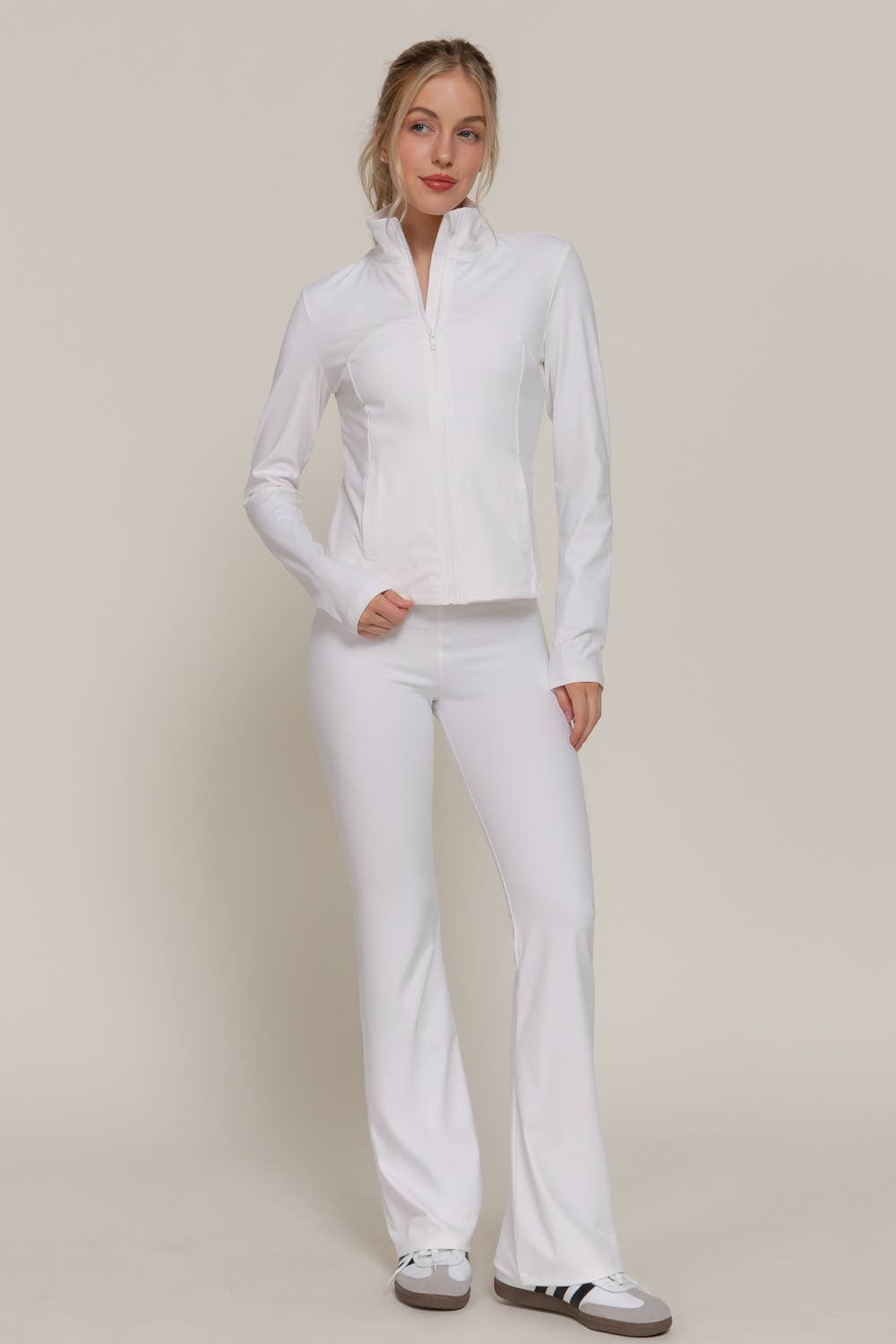 Long Sleeve Mock Neck Seam Detail Workout Jacket: GRN-jade green / M