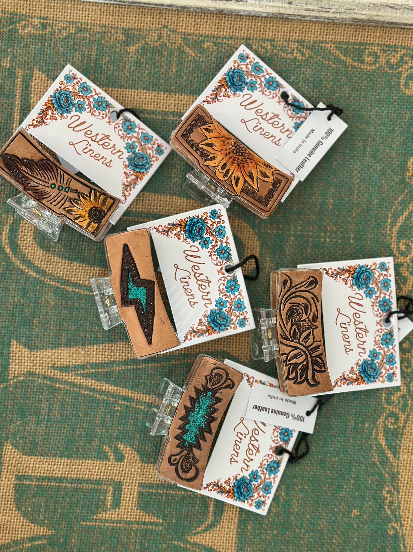 Leather Tooled Claw Clips!