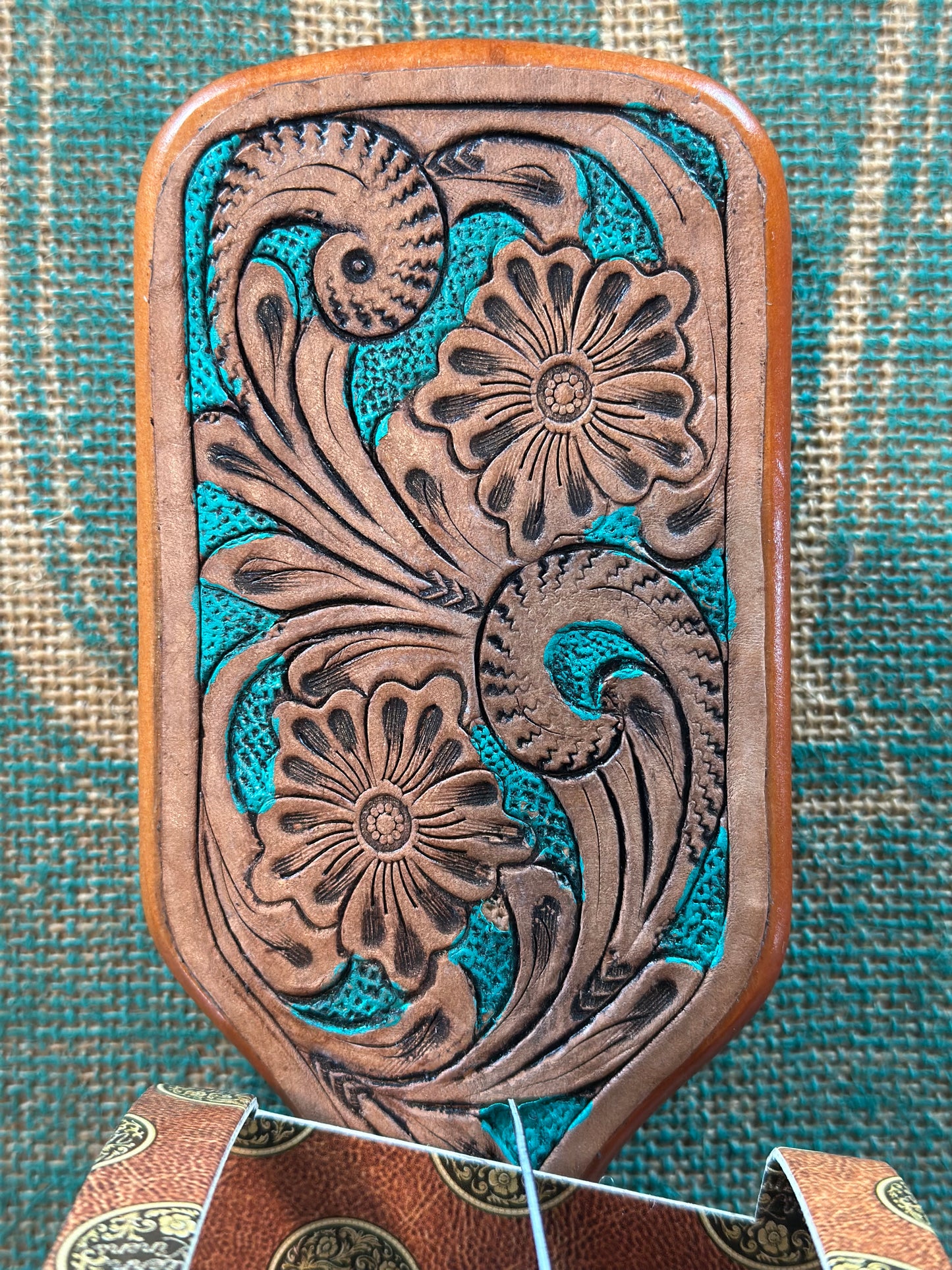 Brown /turquoise Tooled Leather Hairbrush