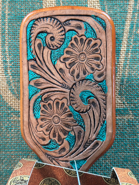 Brown /turquoise Tooled Leather Hairbrush