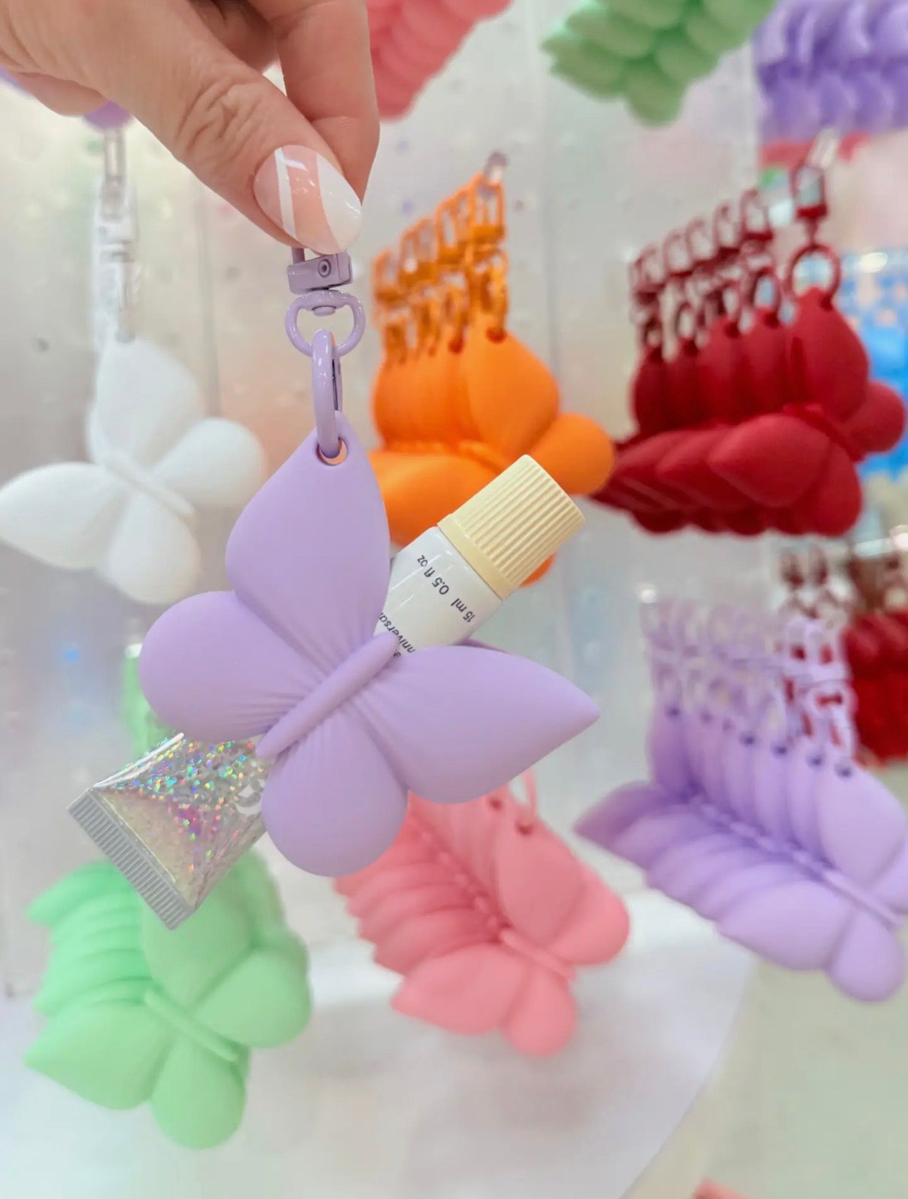 Lavender Butterfly lipgloss holder keychain