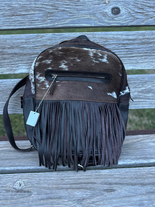 Cowhide fringe backpack