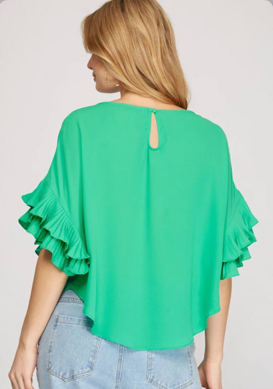 Green Blouse with Ruffle sleeves