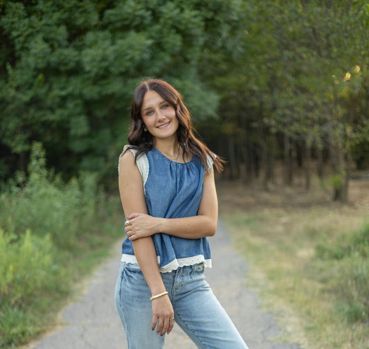 Denim Tank with lace trim