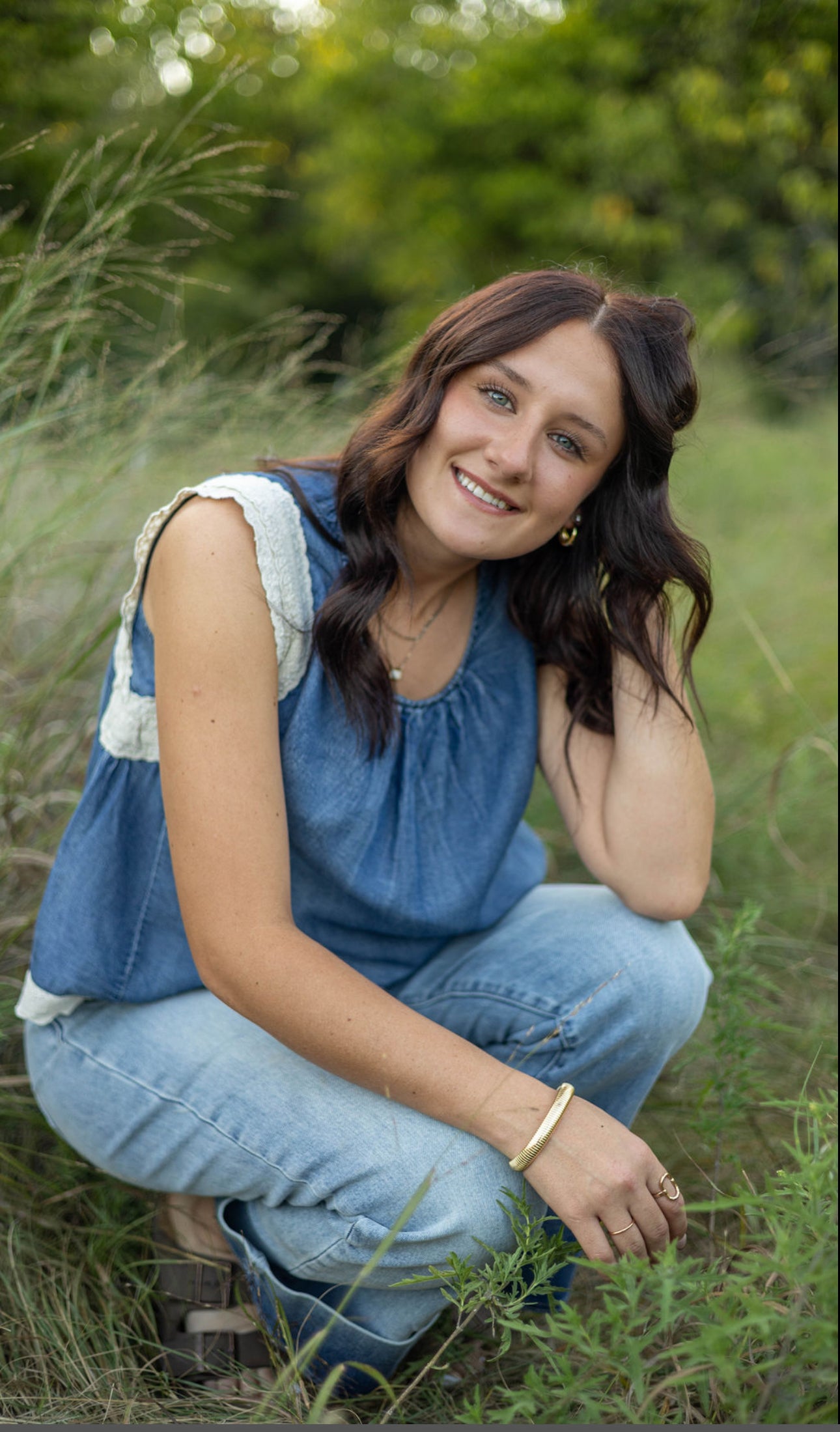 Denim Tank with lace trim