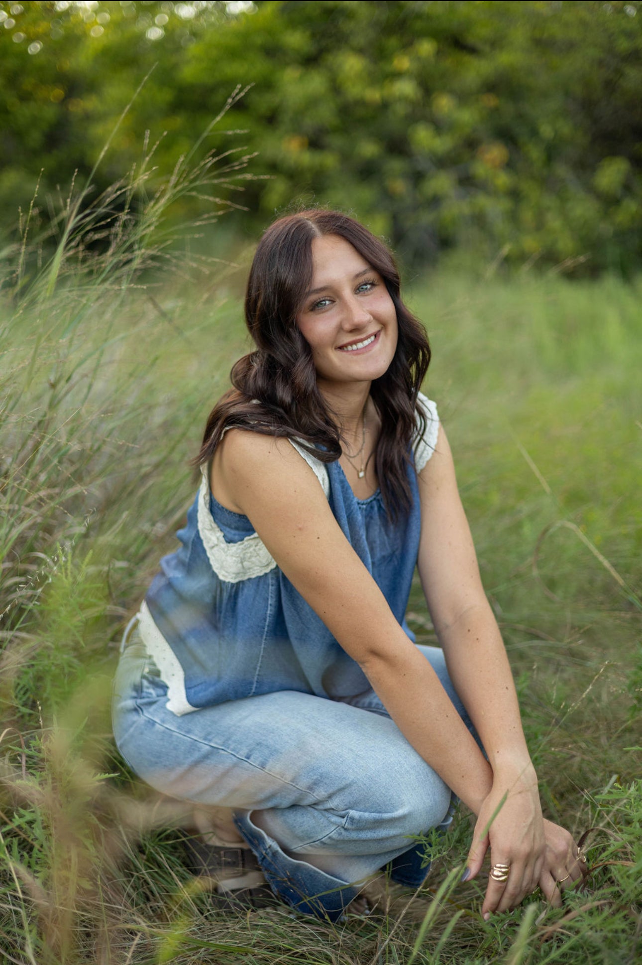 Denim Tank with lace trim