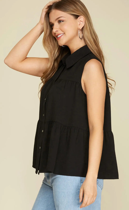 Black sleeveless blouse