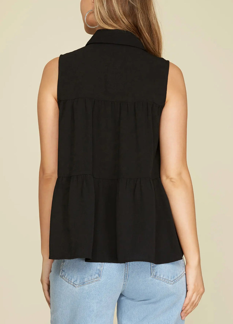 Black sleeveless blouse
