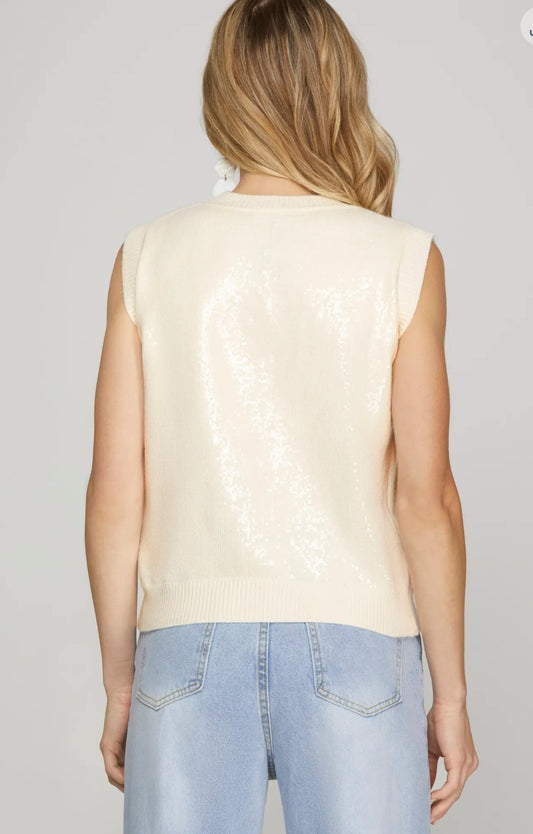 Cream sequin sweater vest