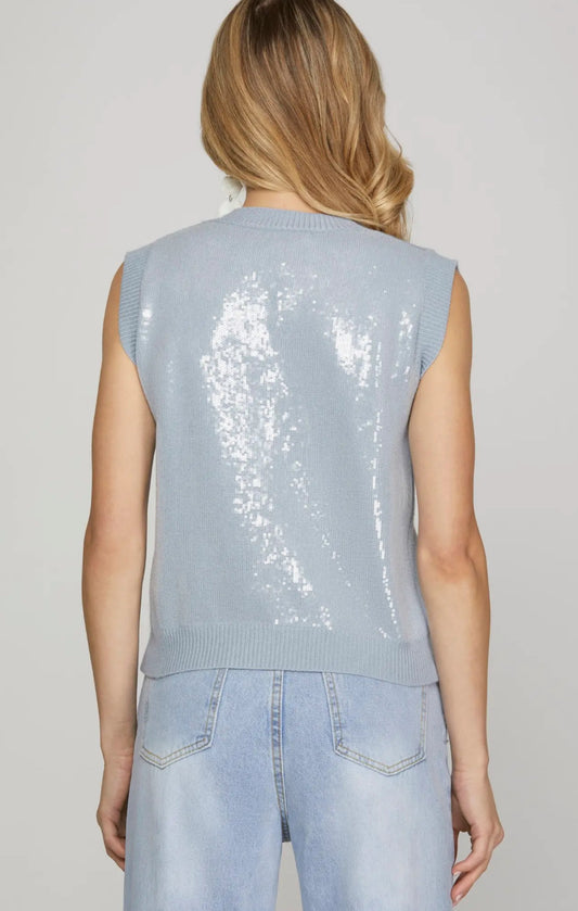 Light blue sequin sweater vest