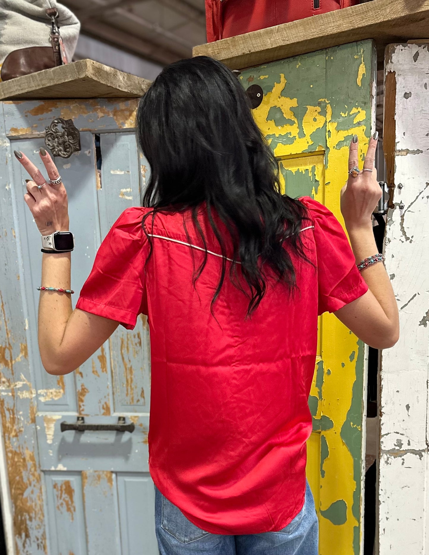 Red Satin Western Top