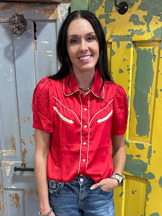 Red Satin Western Top