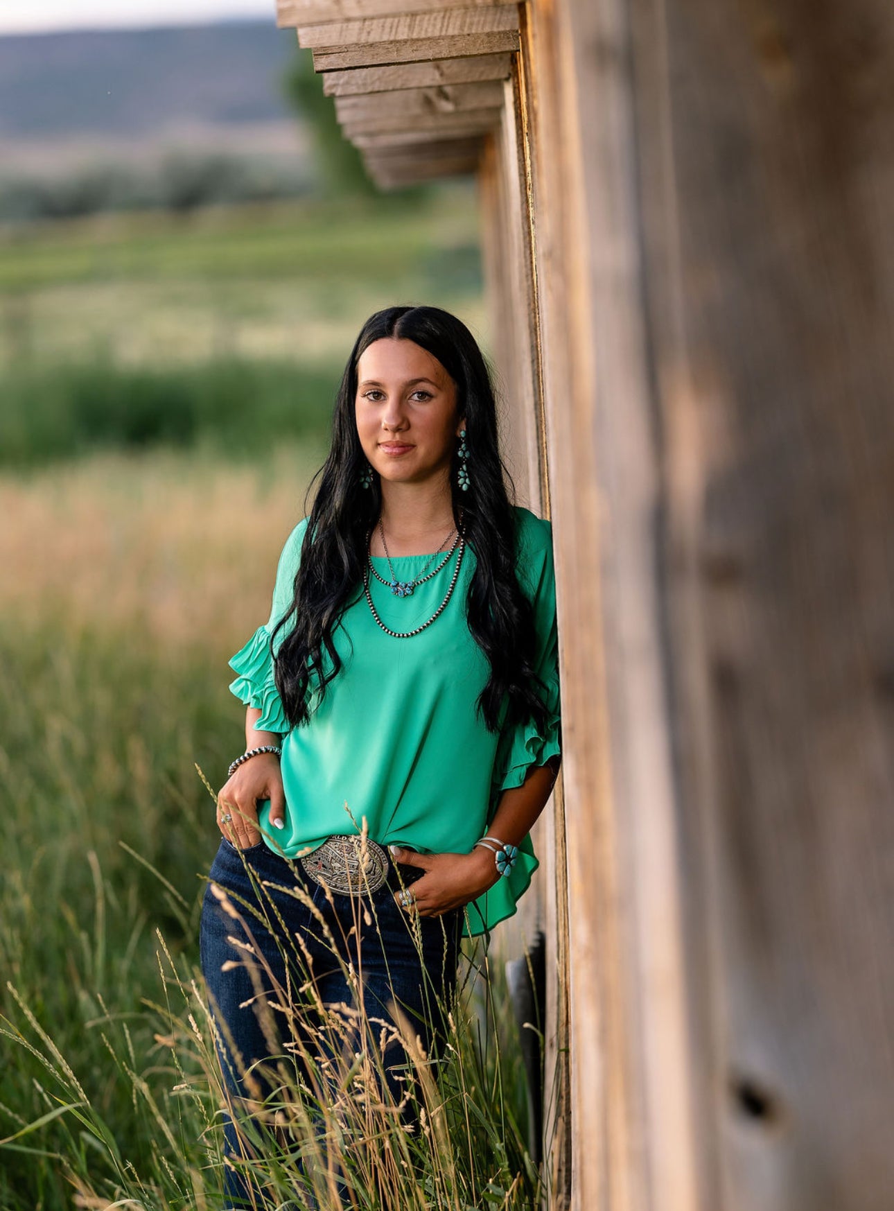 Green Blouse with Ruffle sleeves