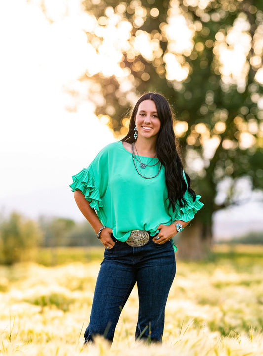 Green Blouse with Ruffle sleeves
