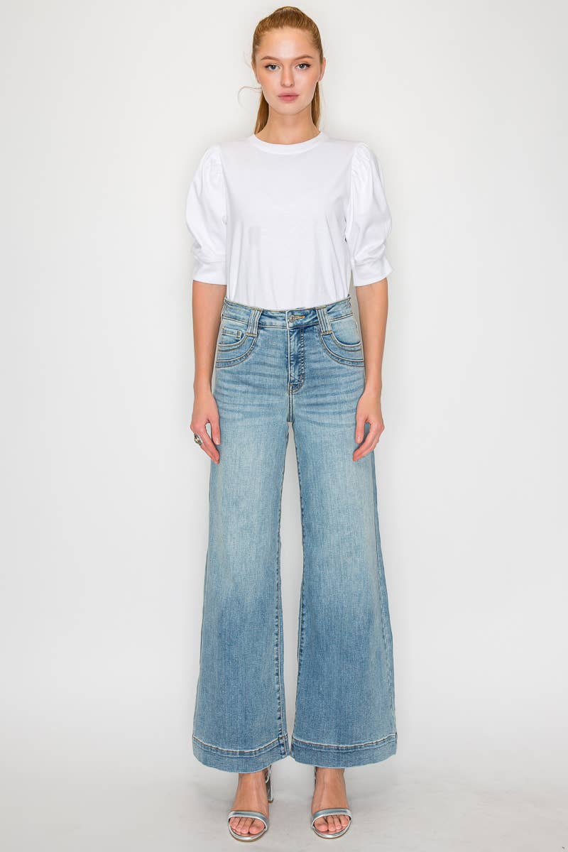 TUMMY CONTROL HIGH RISE A LINE WIDE LEG JEAN: 3 (25)