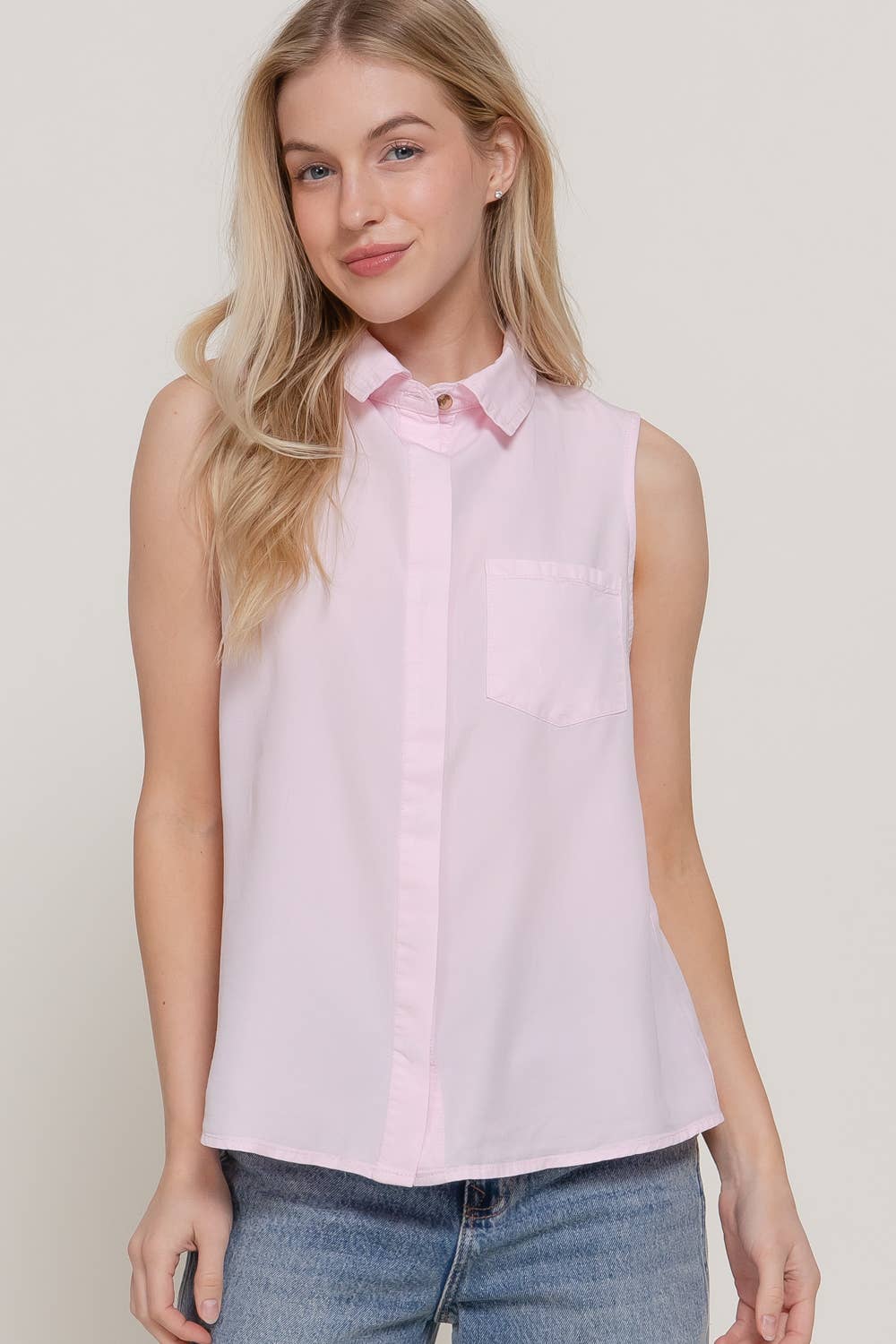 Sleeveless With Pocket Tencel Shirt: IVY-BEIGE / M