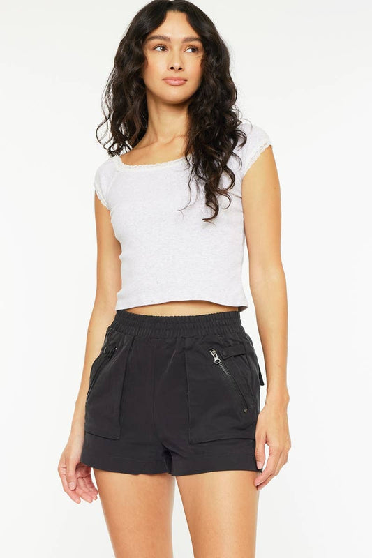 HIGH WAIST BLACK SHORT-KC2033BK
