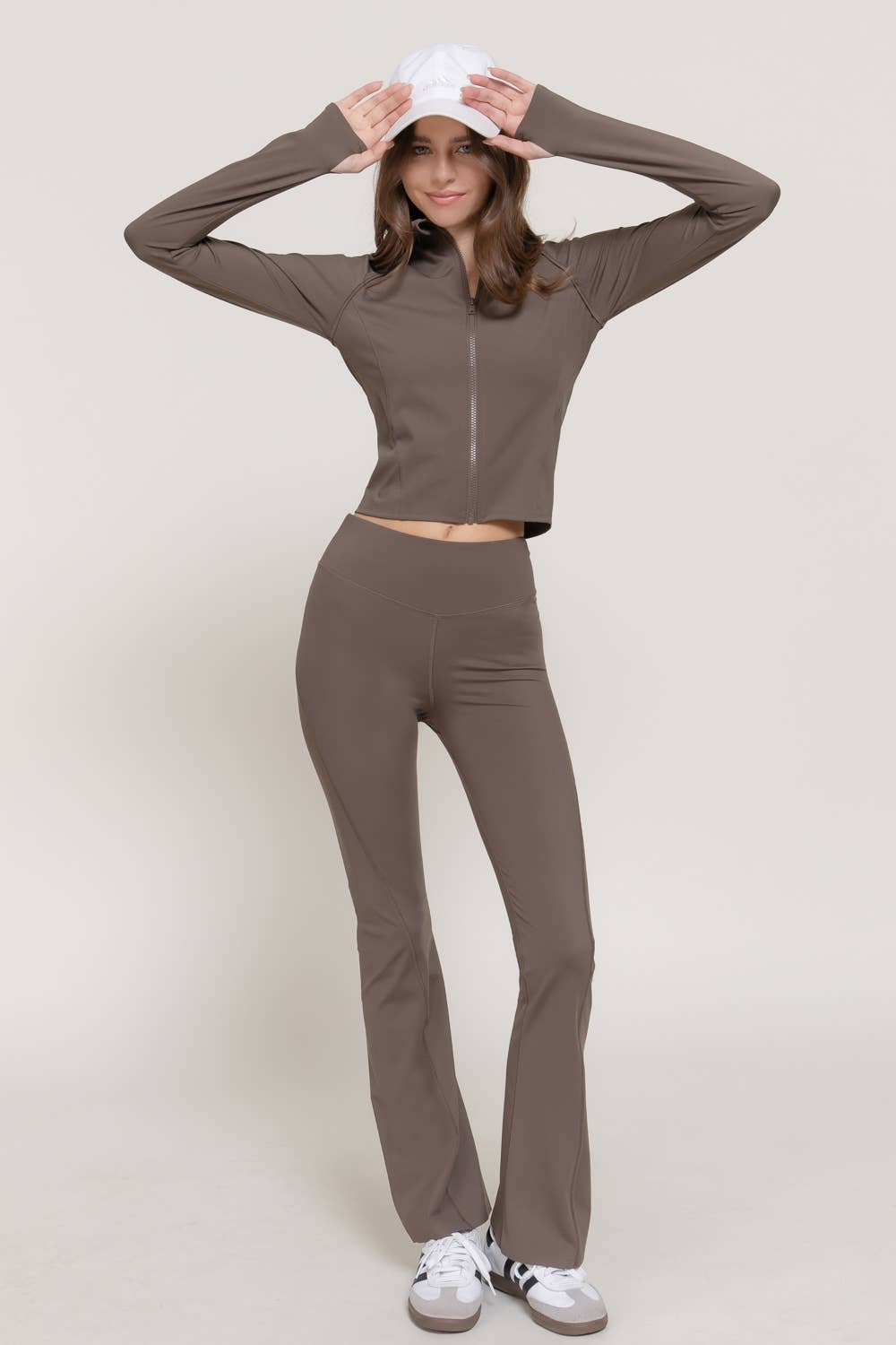Long Sleeve Mitten Thumb Holes Zip-Up Activewear Jacket