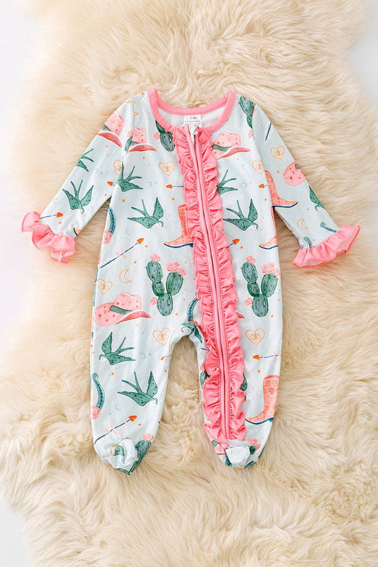 Cactus printed baby bodysuit with ruffle trim. RPG53364 AMY: 12-18 months