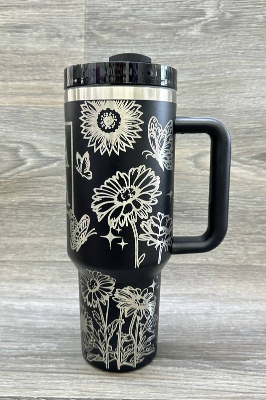 MAMA SUNFLOWER  STAINLESS STEEL TUMBLERS CUP 40oz : Black